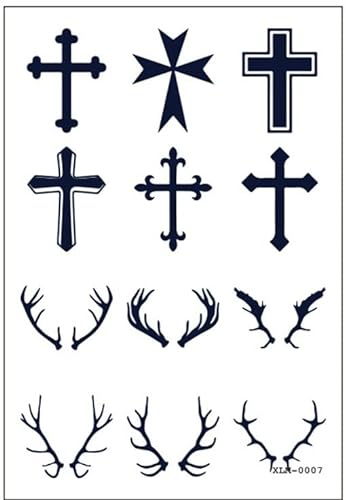 Kreuz Tattoo Hirschgeweih Tattoo Semi-permanente Tattoos Langhaltende Tattoos Wasserdicht Fake Tattoos XLM (07)