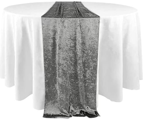 Elegant Event Essentials - Langer Tischläufer aus Pannesamt – für Frühlingsparty, Hochzeit, Empfang, Bankett, Esszimmer, Weihnachtsdekoration (30,48 x 274,32 cm) – Grau