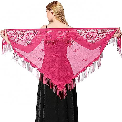 Ladiery Dreieck Spitze Stola Festlich für Abendkleider mit Quasten für Abend Party Mesh Hochzeit Schals