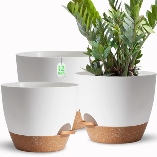 SUN-E Vasi per piante con foro di drenaggio Vasi autoinnaffianti per piante da interno Vaso da fiori grande, vasi per piante da esterno, fioriere moderne in plastica bianca per piante da interno