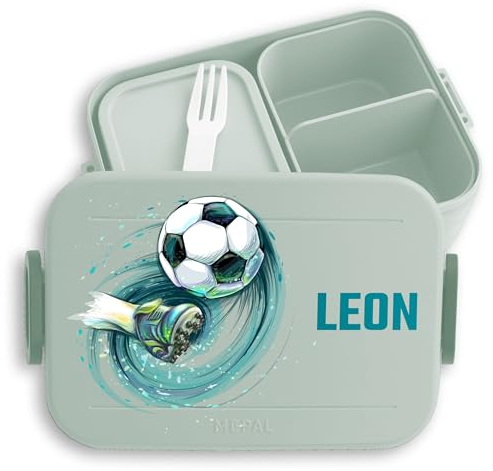 Kinder Bento Box Midi Lunchbox für Mepal Bentobox - Fußball Fußballfan Schuss Soccer - 900 ml - Sage Grün - personalisierte einschulung geschenke brotdose fussball fußballfans name