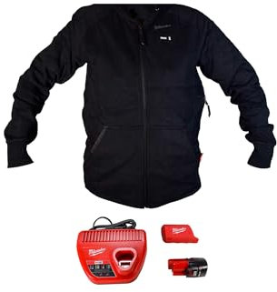 Milwaukee 336B-21 M12 Lithium-Ion Women's Black Heated Jacket Hoodie with Battery & Charger, Black, XXL