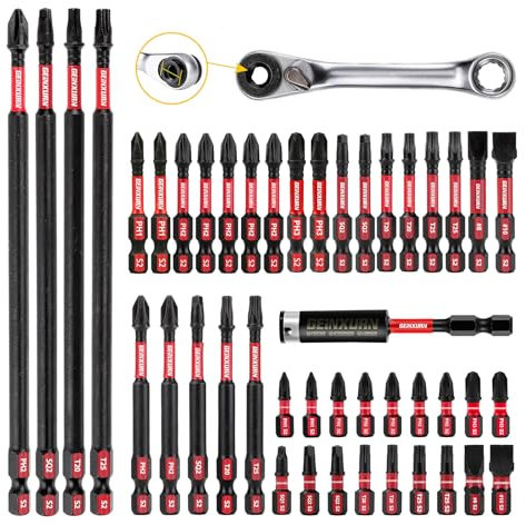 GEINXURN Impact Tough - Juego de 46 brocas magnéticas mixtas para destornillador de aleación S2 con 1 soporte magnético de impacto y mini llave