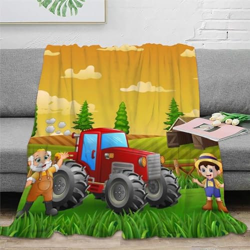 Kuscheldecke 130 x 150 cm 3D Traktor Decke Flanell Fleecedecke Weich Warm Flauschig kuscheldecken Bauernhof Wohndecke Decken für Sofadecke Couchdecke, Kinder Erwachsene D1217
