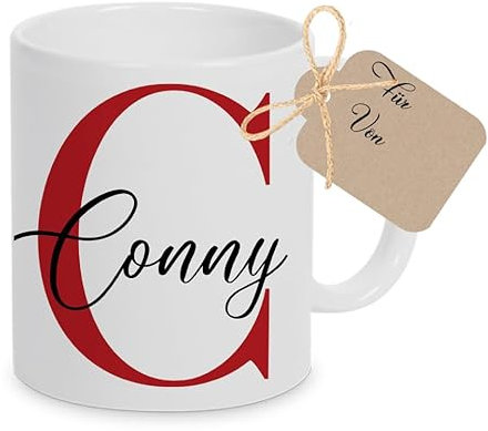 Manufaktur Liebevoll Tasse personalisiert Personalisierte Tasse mit Namen Tasse personalisiert Name Buchstaben Tasse Keramik Kaffee Tasse (Rot)