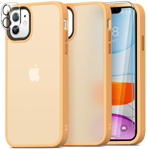 Mootobo for iPhone 11 Case Built-in 2 HD Screen Protectors and HD Lens Protector, Anti-Fingerprint Matte Back 10FT Military Grade Drop Shockproof Phone Case for iPhone 11 6.1 inch - Yellow