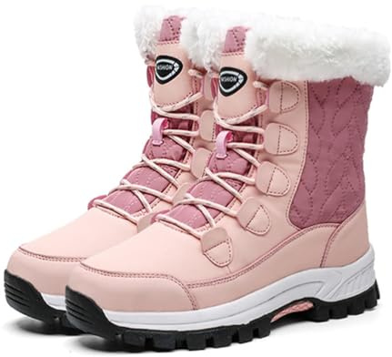 ORANDESIGNE Bottes de Neige Femme Hiver Outdoor Bottines Hautes Bout Rond Chaude Confort Grande Largeur Chaussons Imperméables Anti-Dérapant Doublées De Fourrure Chaussures Pour L'extérieur