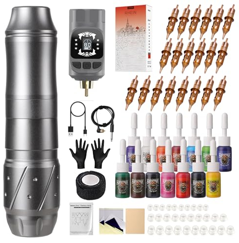 HAWINK Tattoo Maschine Set Tattoo Kit mit 1600mAh Akku 20PCS Tattoo Nadeln 14 Tattoo Farbe Komplette Tattoo Zubehör EM155TI201EN02-7