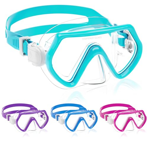 Taucherbrille Kinder,Schwimmbrille mit Nasenschutz für Jungen Mädchen,180° Schnorchelmaske mit Ohrstöpsel,Anti-Leck Tauchmaske Kinder für 4-12 Jahre - Wassergrün