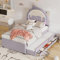 MQLAE Kinderbett 90x200, Polsterbett mit LED-Kopfteil, Cartoon Kinder Bett, Einzelbett mit Ausziehbares Bett und 3 Stauraum Schublade, Bettgestell mit Lattenrost, PU, Violett, Ohne Matratze