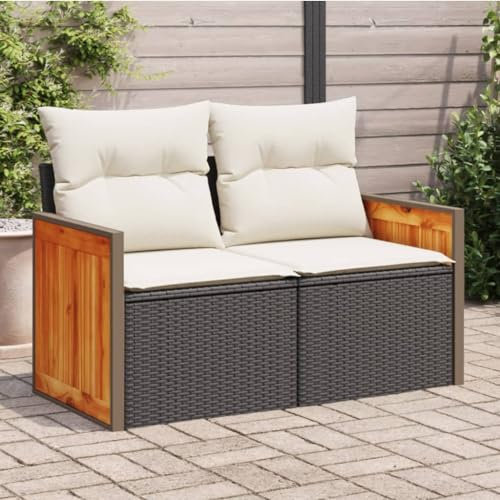 Homgoday Gartensofa 2-Sitzer mit Kissen Balkonmöbel Terrassensofa Balkonsofa Loungesofa Gartenlounge Balkon Lounge Gartenmöbel Terrassenmöbel Poly Rattan und Schwarz und Cremeweiß