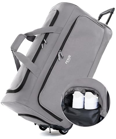 FERGÉ Reisetasche mit Rollen Paris | Separates Schuhfach Weichgepäck Trolley Reisetasche Weekender Paris 90 Liter, grau