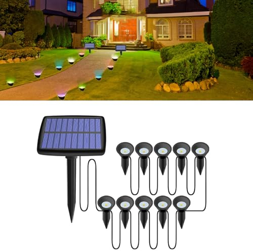 ZVO Lampes Solaires Extérieures pour Jardin, 10LED Projecteur Solaire Au Sol pour Plantes Petites, Mini Lampes solaires avec Piquet de Terre pour Arbustes Arbres éclairage Décoratif multicolore