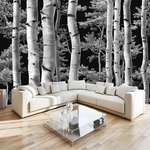 Vlies Fototapete Birkenwald 3D Effekt 400 x 280 cm - Foto Tapete Schlafzimmer Wohnzimmer Moderne Vliestapete UV-Beständig Wandtapete Motivtapeten Dekoration