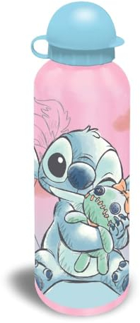 Disney Stitch et Angel Bouteille Réutilisable, Gourde D'eau Design en Aluminium Durable pour Filles, Bouteille de Voyage pour Enfants, Capacité 500 ML | Rose