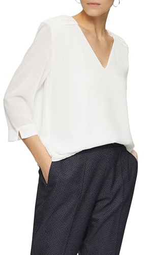 S.Oliver Damen Chiffon-Bluse Mit Smokdetails Bluse, 0200_Ecru, 40 EU