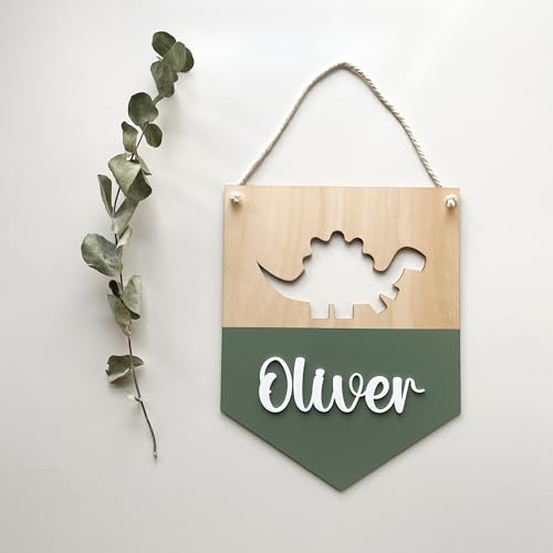 Decoración de habitación infantil con dinosaurios | Placa con nombre | Letrero de puerta con nombre de dinosaurio | Decoración de guardería con dinosaurios | Regalo de cumpleaños