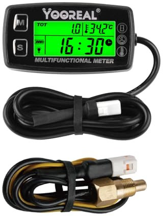 Yooreal Contagiri digitale, indicatore della temperatura dell'olio motore, contatore ore di funzionamento, velocità di allarme e temperatura, indicatore di retroilluminazione per, trattore prato,