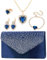 Jamron Damen 5 Stücke Herz Schmuck und Clutch Set für Hochzeit Prom Abend Party Blau SN0704148