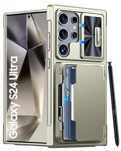 Vizvera for Samsung Galaxy S24 Ultra Case Wallet With [RFID Blocking] & Card Holder (3-5 Cards) & Camera Cover & Kickstand Full Body Shockproof TPU Case for S24 Ultra 6.8 2024 for Women Men-Titanium