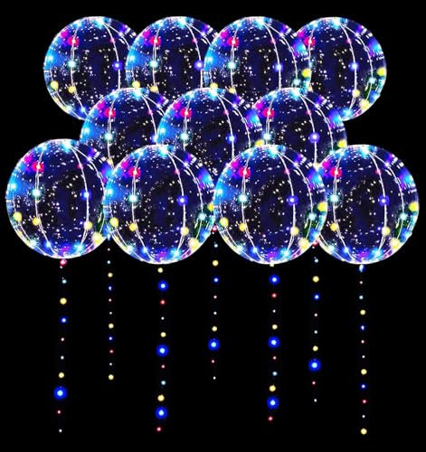10 PCS Leuchtende Luftballons, Bunt LED Ballons, LED Lichterkette mit Ballons, 20 Zoll LED Bobo Helium Ballons, Valentinstag, Hochzeit, Abschlussfeier, Geburtstagsparty-Dekoration