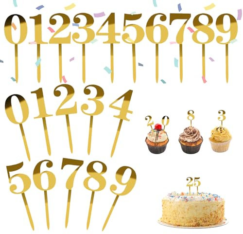 Cake Topper zahlen, 20 Stück Tortendeko Geburtstag Kuchenstecker, Topper Cupcake Zahlen 0-9, Nummer Kuchendekor Geburtstag, Kuchen Tortendeko für Jeden Alters Geburtstagsfeiern Hochzeit
