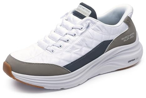 Skechers Tenis Contour Foam de Ajuste cómodo para Hombre, Malla Blanca Duraleather con Ribete Gris Pardo, 43 EU
