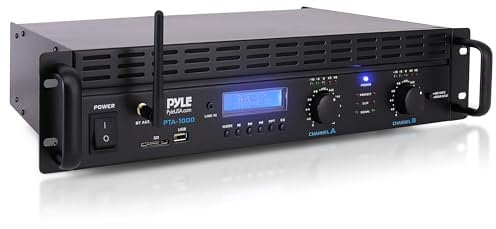 Pyle Amplificador de Sonido, para el hogar, 2000W, Bluetooth, Estereo, Entradas TRS XLR, LCD, 2 Canales, Modo Puente, Ventilador de refrigeracion