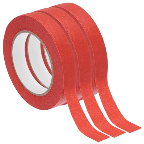 PATIKIL 50m x 1,9cm Krepppapier Klebeband Rot, 3 Rollen Universal Maler Kreppband Selbstklebend Malerkrepp Abklebeband für Malerarbeiten Dekoration zum Streichen Lackieren Renovieren