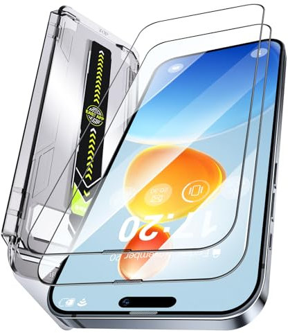 PuyaTeya Unbreak 9H Glass for iPhone 15/16 Screen Protector [Auto-Dust Removal, Bubble Free] 1:1 Full-Coverage Tempered Glass Ultra HD Clear, Case Friendly, 2-Pack