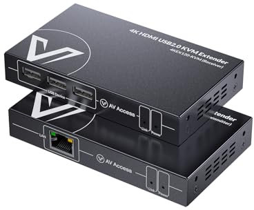 AV Access 4K HDMI KVM Extender, 120m/394ft Ethernet Extender over Cat5e/6, 1080P@120Hz, 3 porte USB 2.0, Zero -Latency, Plug and Play, KVM Webcam Extender for Gaming, Data Centers & Classrooms