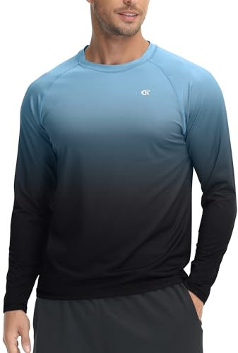 Tyhengta Sonnenschutz Shirts Herren Schnell Trocknend Rash Guard Langarm Tops UV-Schutz T-Shirt Leichte Outdoor Wanderhemden Grau Blau/Schwarz,M