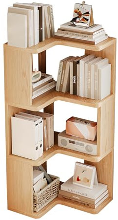 JFOZDM 3-Tier Corner Bookcase, Wood Bookshelf, Corner Shelf Unit, Freestanding Storage Unit, Space-saving, L-Shaped Shelving Unit for Living Room, Bedroom, Hallway, Home Office, Easy to Assemble