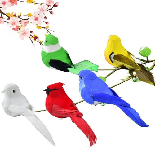 HNBTX Deko Vogel,Deko Vögel mit Clip,5 Stück Vögel Deko Figuren,Mini Vogel Dekofigur für Garten Frühling Party Dekoration