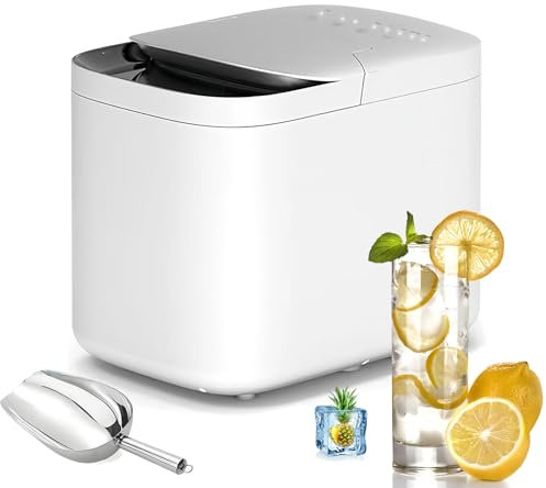 SAIYERUS Countertop Ice Maker, Portable Ice Machine, Self-Cleaning, UV-Sterilization, 15kg/24Hrs, 2 Sizes Bullet-Shaped Ice, 9 Ice Cubes in 6 Mins with Scoop and Basket, for Home/RVs/Office/Bar