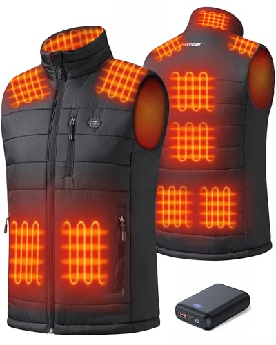 GOTOBI Heizweste Herren mit 16000mAh 7,4V Powerbank - 9 Heizzonen Beheizbare Weste mit 3 Einstellbaren Temperaturen, Beheizte Weste für Outdoor-Aktivitäten Motorradfahren Radfahren