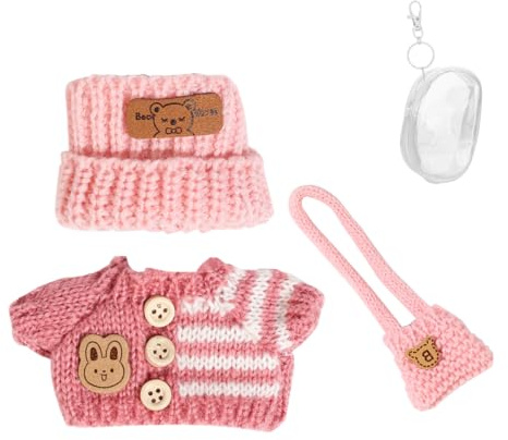 Kleidung Set für 17 cm Puppe, Hut Anzug Ornamente Zubehör Set für Jede 17cm/ 6,7Zoll Puppe [Mit Puppe Kleidung Aufbewahrungstasche] (Pink Hat/Pink Clothes/Pink Bag)