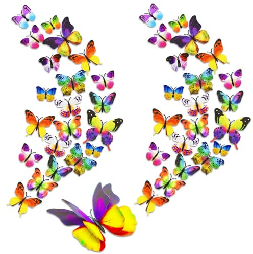24 Stück Schmetterling Deko,3d Sticker Wandtattoo Schmetterlinge,Klebebilder für die Wand,Wandsticker Wandaufkleber Butterfly Dekoration Abnehmbare Heimdeko Kinderzimmer Schlafzimmer Kühlschrank