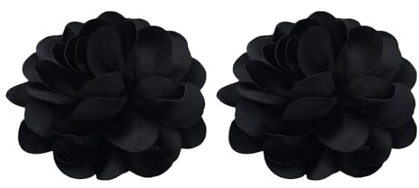 Lot de 2 broches en forme de rose en satin - 10 cm - Couleur unie - En tissu - Fabriquées à la main - Accessoires de costume