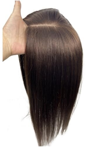 JIANBOHAIRS 12x13 cm Echthaar-Topper mit Spitzenbasis, unsichtbarer Mittelteil, natürliches Haarteil for Frauen for Thinning Hair(Dark Brown,30 cm)