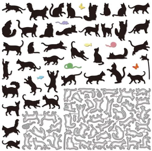 GLOBLELAND Stanzformen Für Katzensilhouetten Zum Basteln von Karten Katzenmotiven Im Action Look Metall Stanzformen Kätzchen Schablonen Zum Selbermachen Prägen Scrapbooking Papierdekoration