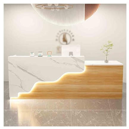Tragbare Registrierkasse mit abschließbarer Schublade, Schreibtisch für Salons, Bekleidungsgeschäfte und Einzelhandel, weißes Steineichen-Finish, rechtes Design, 140 cm