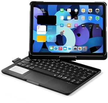 HongHeFu Zubehör, 360° Rotating Touch Keyboard Tablet Protective Case Suitable for iPad Air 13 inch 2024/2025 universal(Schwarz)