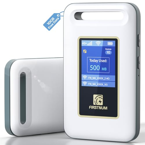 FIRSTNUM M4 4G LTE Mobiler Hotspot, tragbarer WLAN-Hotspot für Reisen, keine SIM-Karte oder Vertrag erforderlich, Pocket WiFi-Gerät für Wohnmobil & Outdoor, Verbinden Sie bis zu 10 Geräte, 10 GB