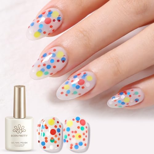 Born Pretty UV Nagellack Milky White Bunter Punkt Glitzer Gel Nagellack Milchig-weiß Transparent Natur UV LED Soak Off Manicure Gel Lacquer Varnish