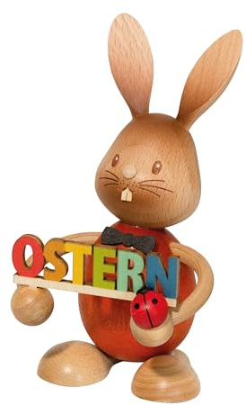 Kuhnert Drechslerei Osterdekoration/Osterhase „Stupsi mit Osterschrift“ 11 cm, aus feinstem Holz, für EIN Bezauberndes Osterfest oder eine dauerhafte Dekoration, Holzkunst Made in Germany
