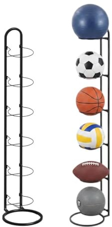 Eubeneortho 6 Tier Ball Storage Rack,Cube Ball Storage Holder,Basketball Football Holder,Carbon Steel Removable Vertical Display Stand for Garage, Home, Basement, Kids' Room, Outdoor Use