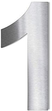 Metzler Edelstahl Hausnummer - V2A Edelstahl grob geschliffen - Schrift Arial - Höhe 20 cm - Ziffer 1