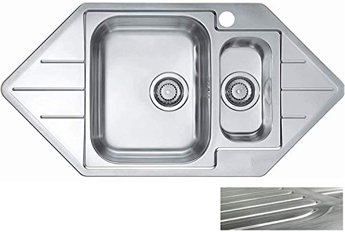 VBChom Évier d'angle en satin avec loquet de chanvre 985 x 500 mm 1,5 bac de camping Évier de cuisine Alveus Line 40 évier en acier inoxydable, argent