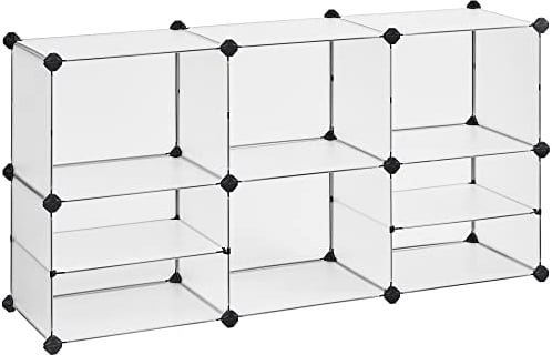 SONGMICS Estantería Modular de 9 Compartimentos, Organizador de Plástico, Zapatero, 30 x 40 x 30 cm, 39 x 40 x 15 cm, Salón, Dormitorio, Estudio, con Martillo de Goma y Hierro, Blanco LPC36W